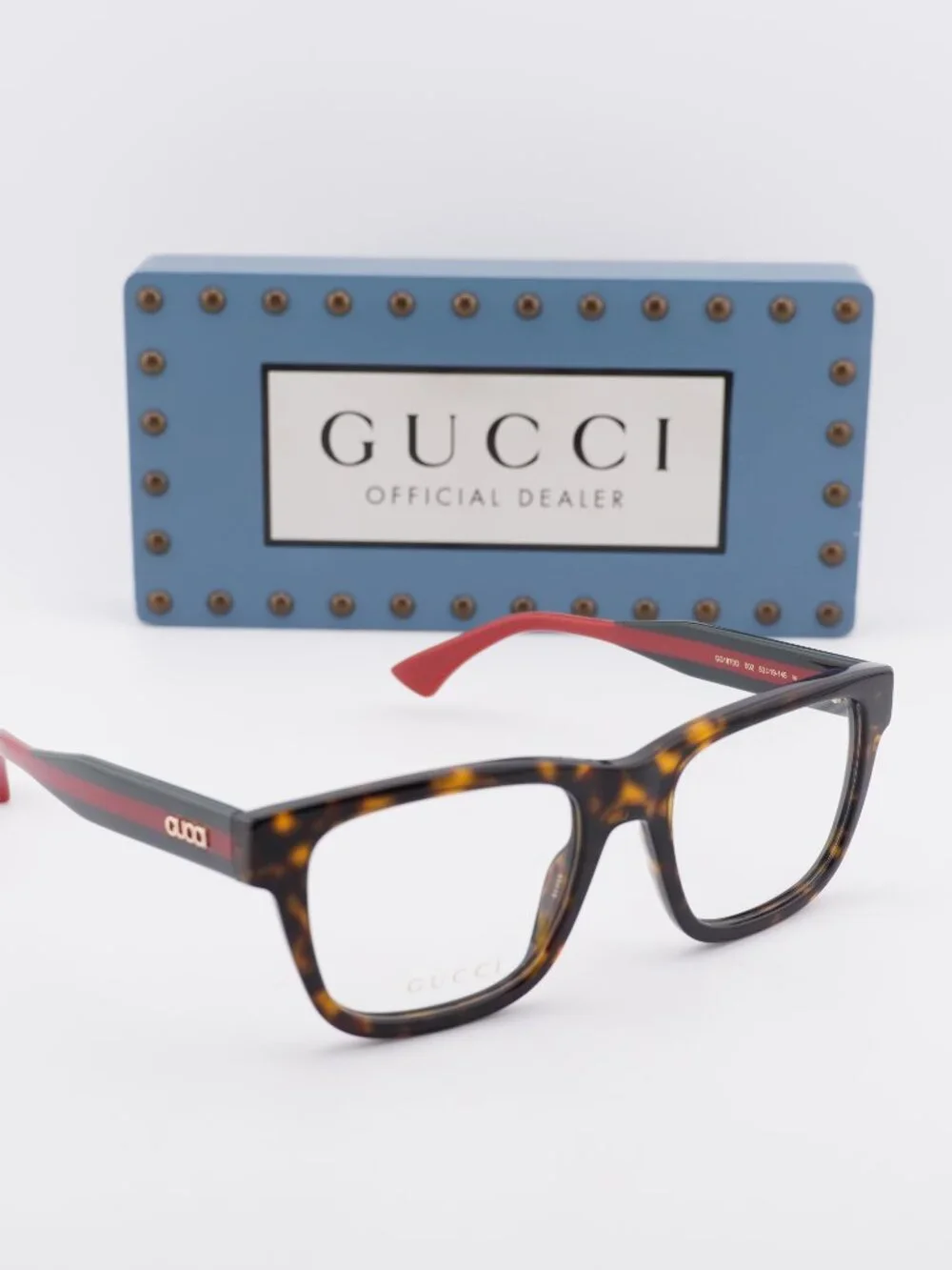 Gucci GG1870O 002 Square Eyeglasses 53mm - Havana / Green / Red